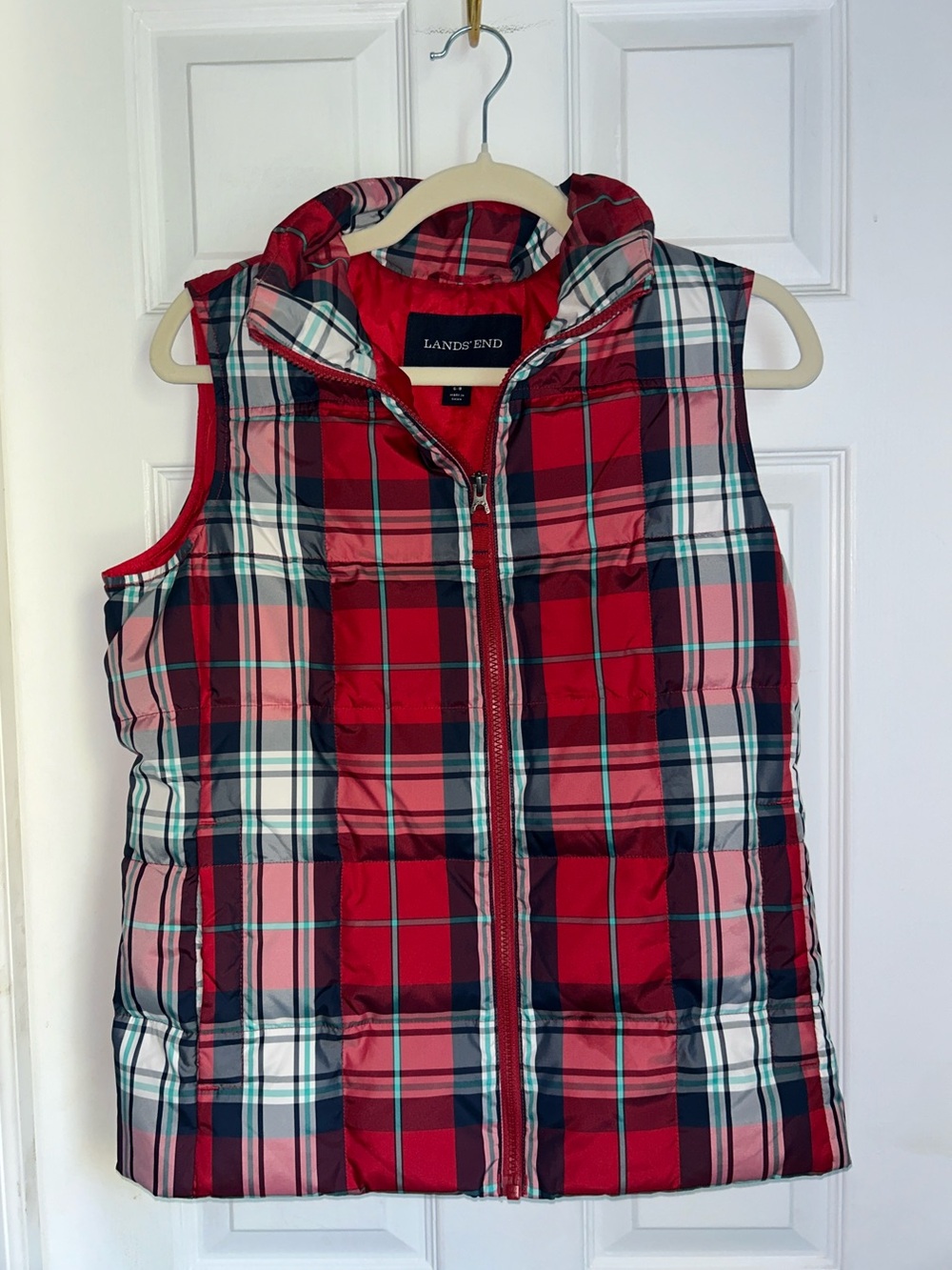 Lands' End Plaid Quilted Puffer Vest | S